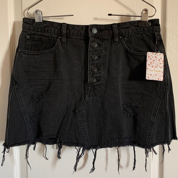 Free People Black Distressed Jean Skirt - Picture 3 of 10